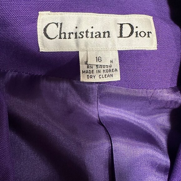 Vintage 1980s Christian Dior Purple Power Suit Women’s Size 16 Blazer Skirt Set - Picture 4 of 16